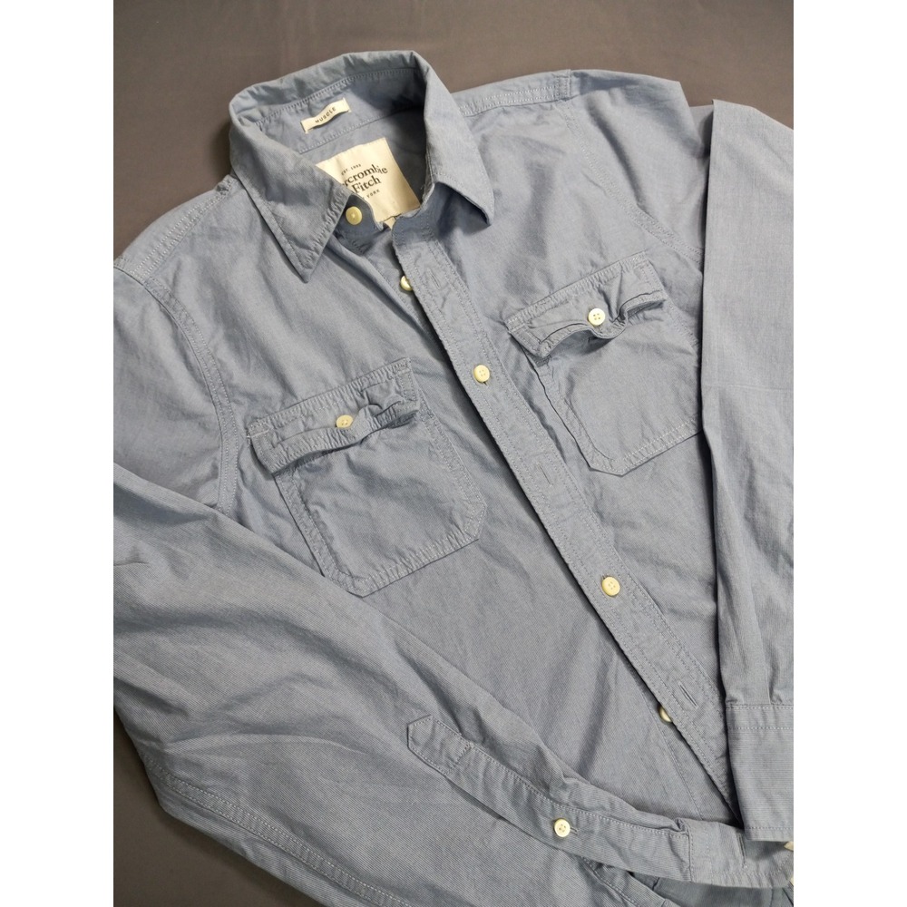 Abercrombie & Fitch Mens Muscle Fit Blue Stripe Button Down Shirt Small Cotton